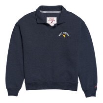 Navy crew sweatshirt with a white West Virginia arched over a gold Flying WV as the left chest graphic..